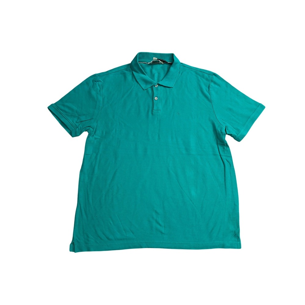 Calvin Klein Polo Shirt Mens Medium Teal‎ Green Excellent Classic Fit Pique Logo